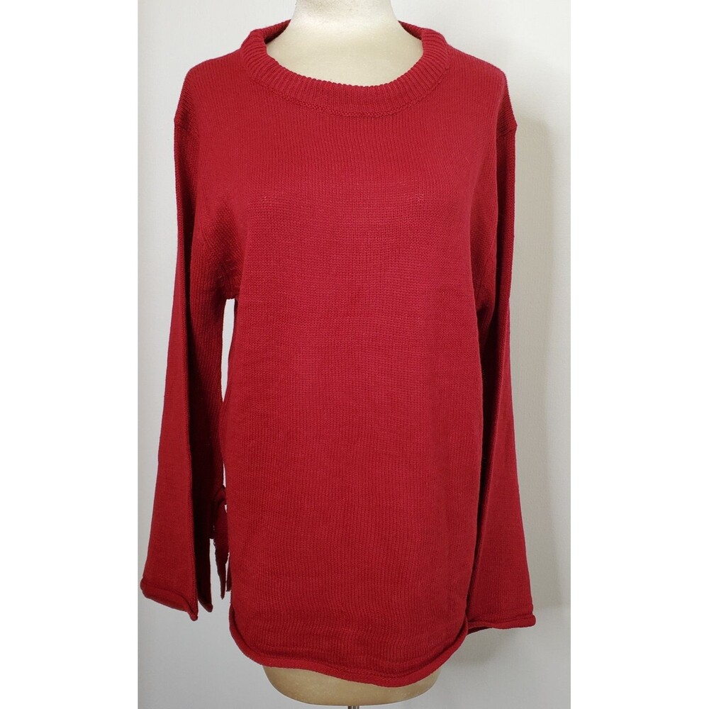 Audrey Lane Pullover Sweater Red 2X Bell Sleeve w Bows Casual Stretch Relaxed